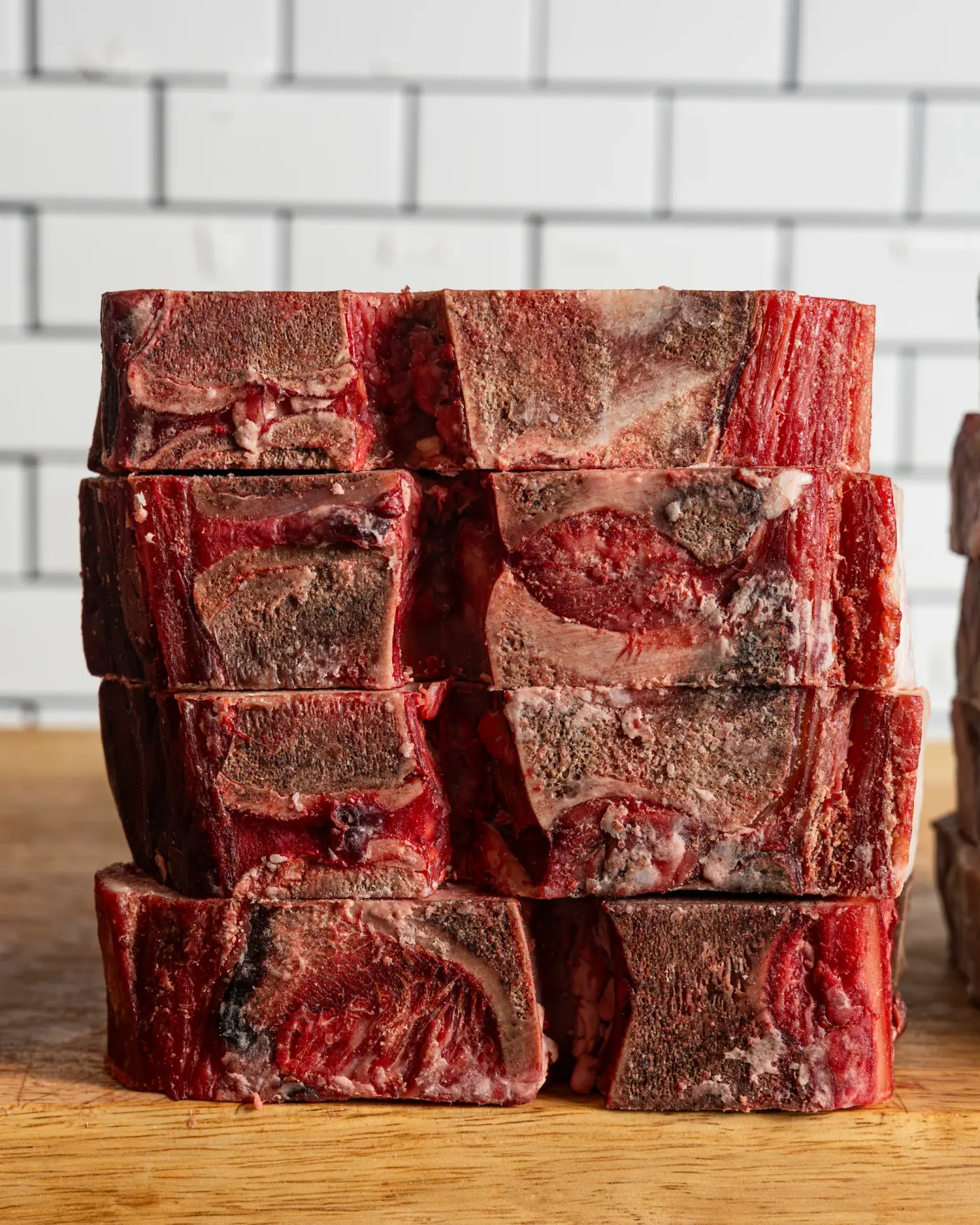 A stack of bone-in short ribs at the counter