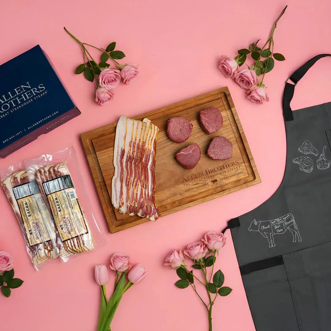A wrapped gift box of cuts at the counter